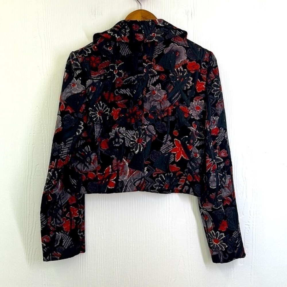 Harve Benard - Black Embroidered Ruffle Neck Open Long Sleeve Crop Jacket Size 8 - Picture 11 of 12
